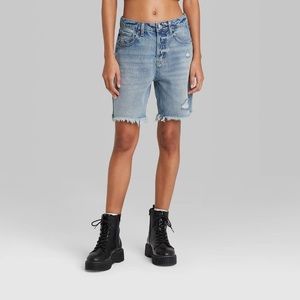 Women's High-Rise Wide Leg Bermuda Jean Shorts - Wild Fable - blue - new